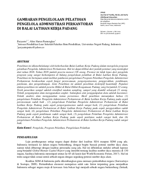 (PDF) Gambaran Pengelolaan Pelatihan Pengelola Administrasi Perkantoran
