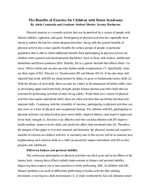 (PDF) The Benefits of Exercise for Children with Down Syndrome