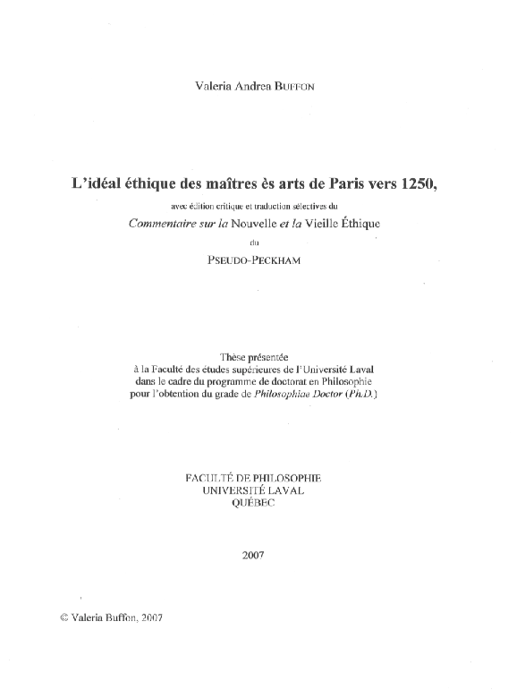 PDF) L'idal thique des matres es arts de Paris vers 1250, avec dition  critique et traduction slectives du Commentaire sur la Nouvelle et la  Vieille Ethique du PSEUDO-PECKHAM