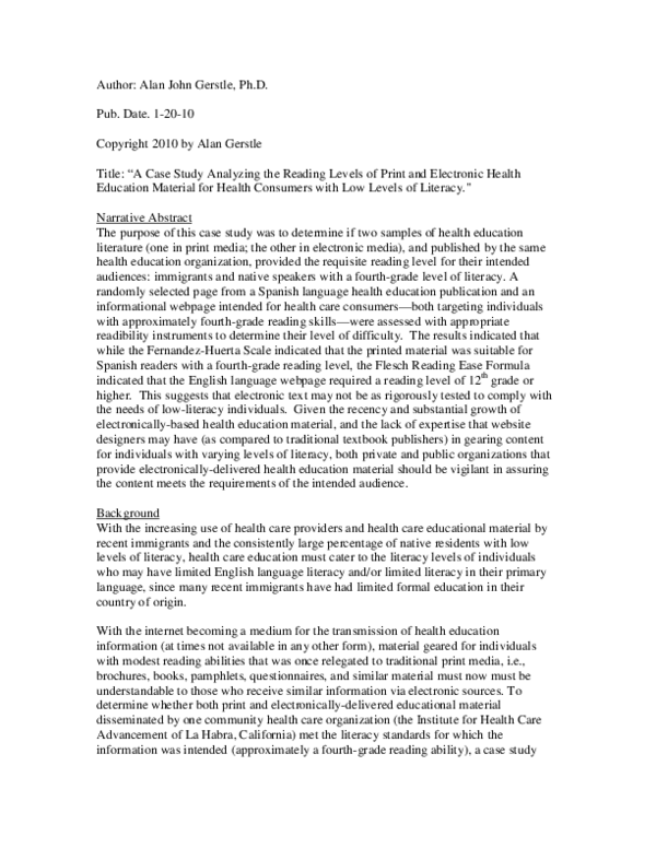 (PDF) A Case Study Analyzing the Reading Levels of Print and Electronic ...