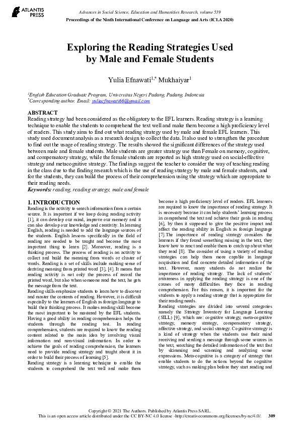 (PDF) Exploring the Reading Strategies Used by Male and Female Students