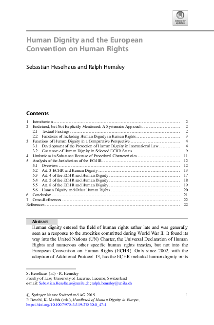 (PDF) Human Dignity and the European Convention on Human Rights