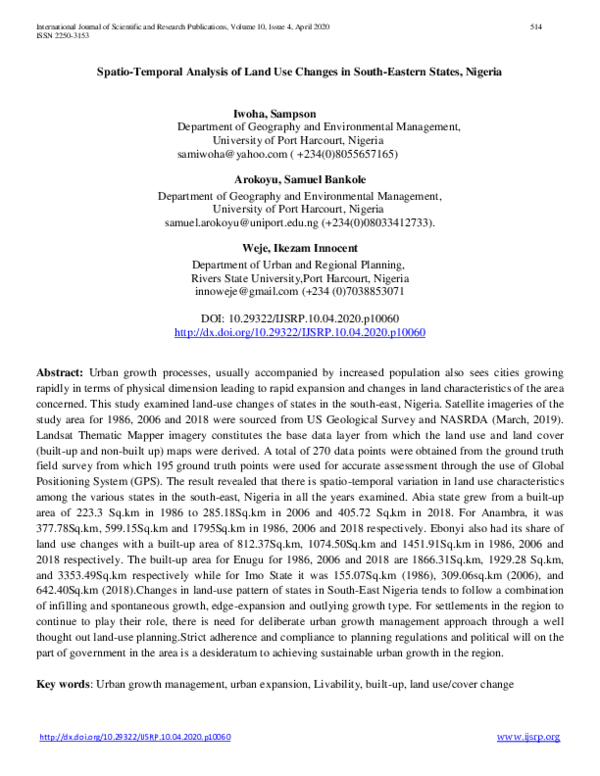 (PDF) Spatio-Temporal Analysis of Land Use Changes in South-Eastern ...