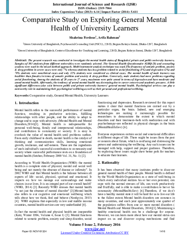 (PDF) Comparative Study on Exploring General Mental Health of ...