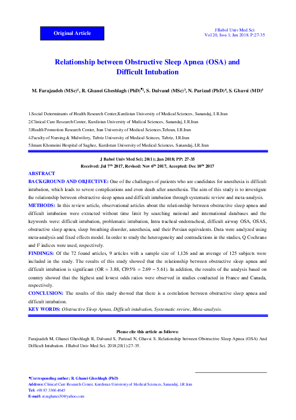 (PDF) Relationship between Obstructive Sleep Apnea (OSA) and Difficult ...