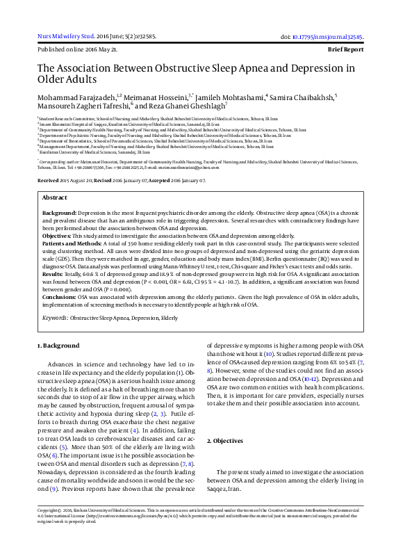 (PDF) The Association Between Obstructive Sleep Apnea and Depression in ...