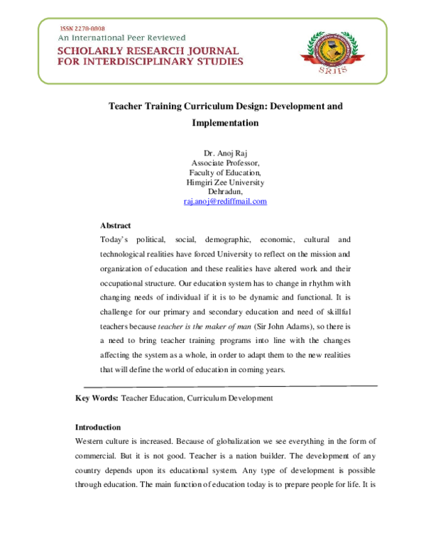 (PDF) Teacher Training Curriculum Design: Development and Implementation