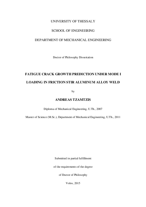 (PDF) Fatigue crack growth prediction under mode I loading in friction ...