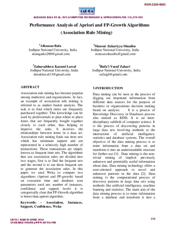 (PDF) Performance Analysis of Apriori and FP-Growth Algorithms ...
