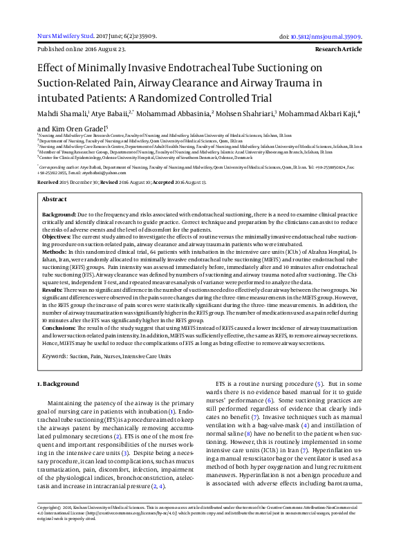 (PDF) Effect of Minimally Invasive Endotracheal Tube Suctioning on ...