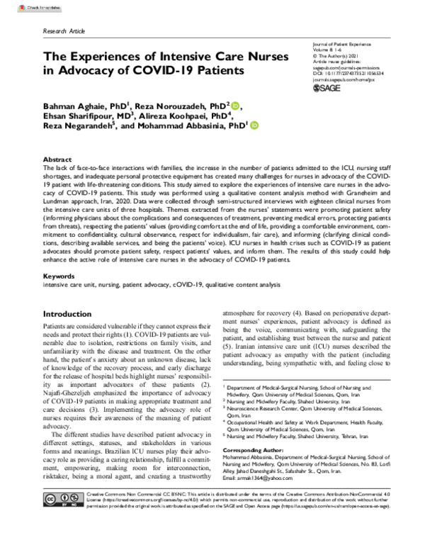 (PDF) The Experiences of Intensive Care Nurses in Advocacy of COVID-19 ...