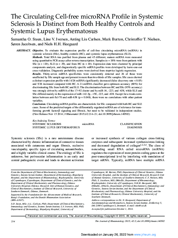 (PDF) The Circulating Cell-free microRNA Profile in Systemic Sclerosis ...