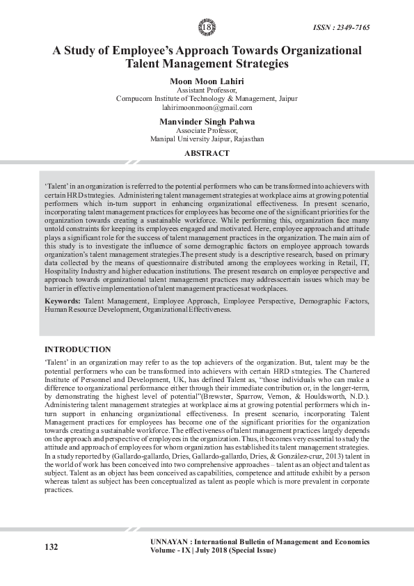 (PDF) A Study of Employee’s Approach Towards Organizational Talent ...