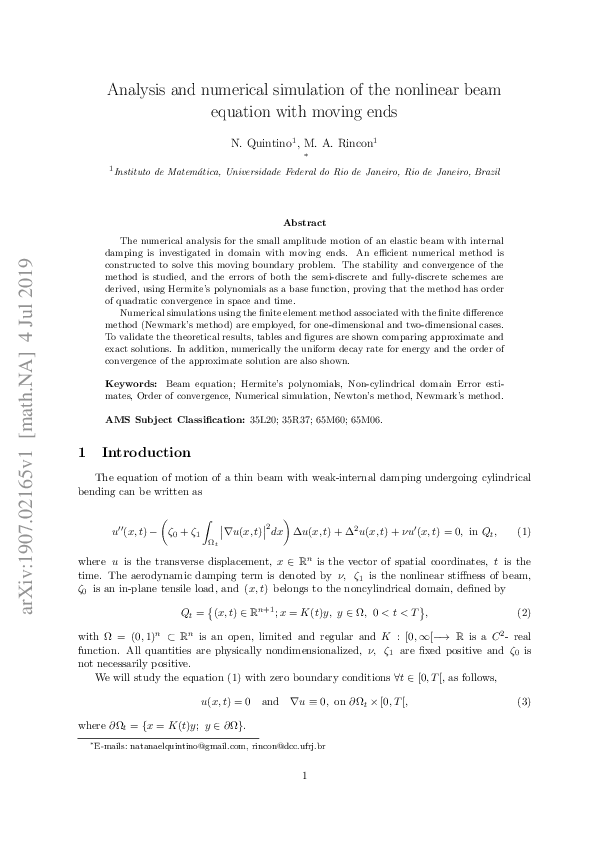 (PDF) Analysis and numerical simulation of the nonlinear beam equation ...