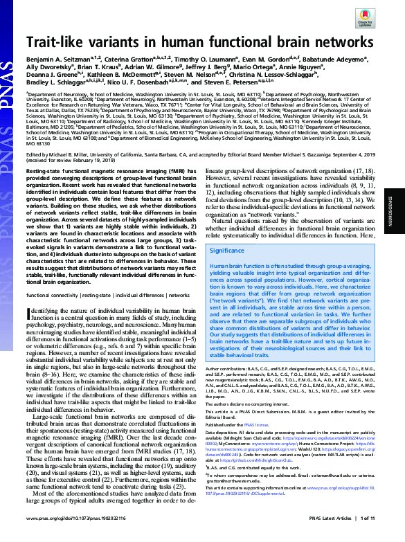 (PDF) Trait-like variants in human functional brain networks