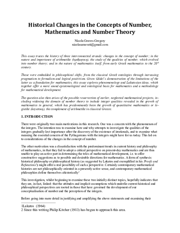 (PDF) Historical Changes in the Concepts of Number, Mathematics and ...