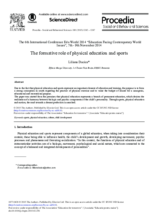 (PDF) The Formative Role of Physical Education and Sports