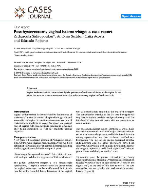 (PDF) Post-hysterectomy vaginal haemorrhage: a case report