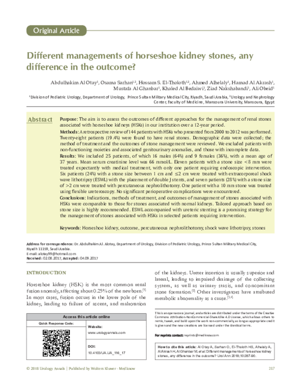 (PDF) Different managements of horseshoe kidney stones, any difference