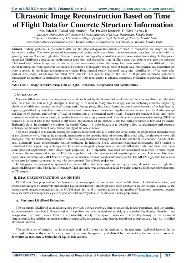 (PDF) Ultrasonic Image Reconstruction Based on Time of Flight Data for ...