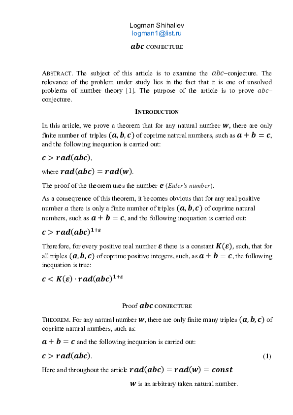 (PDF) Abc conjecture