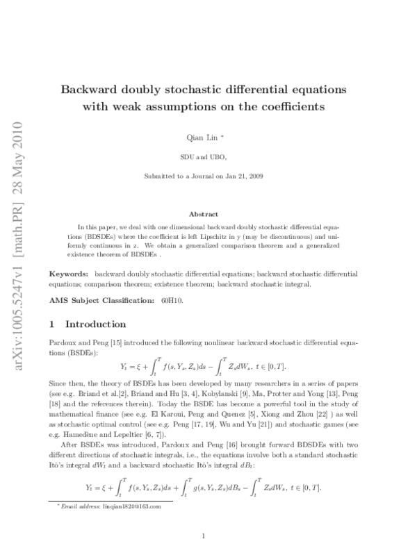 (PDF) Backward doubly stochastic differential equations with weak ...