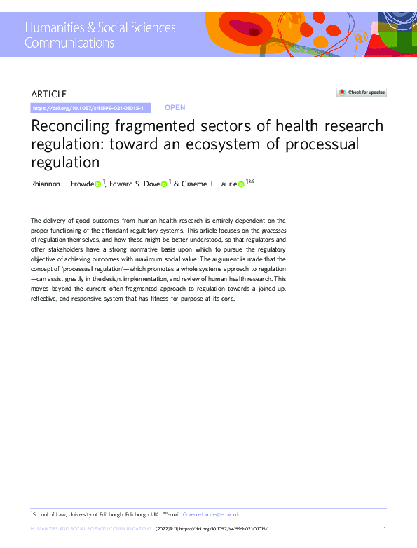 (PDF) Reconciling fragmented sectors of health research regulation ...