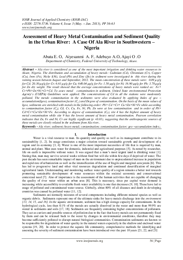 (PDF) Assessment of Heavy Metal Contamination and Sediment Quality in ...