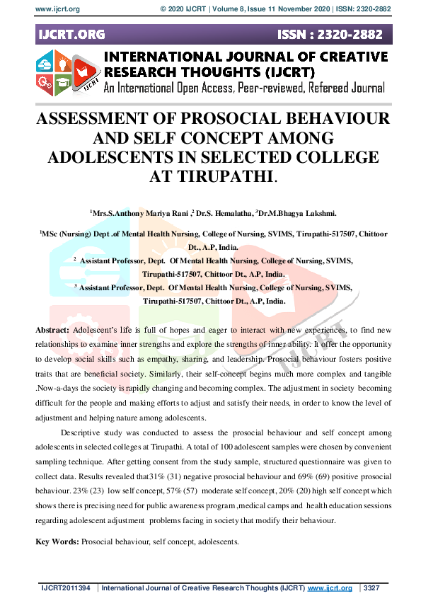 (PDF) Assessment of Prosocial Behaviour and Self Concept Among ...