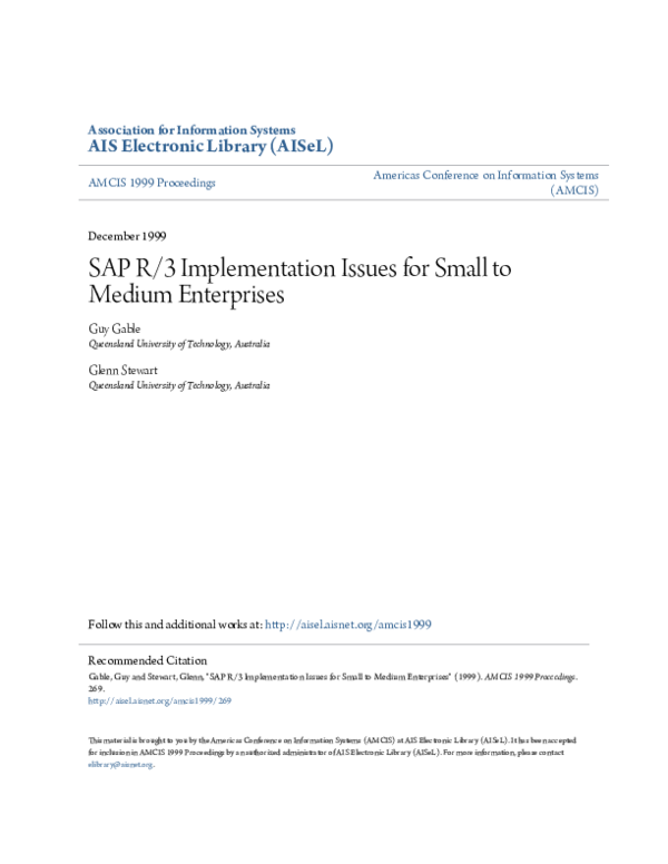 (PDF) SAP R/3 Implementation Issues for Small to Medium Enterprises