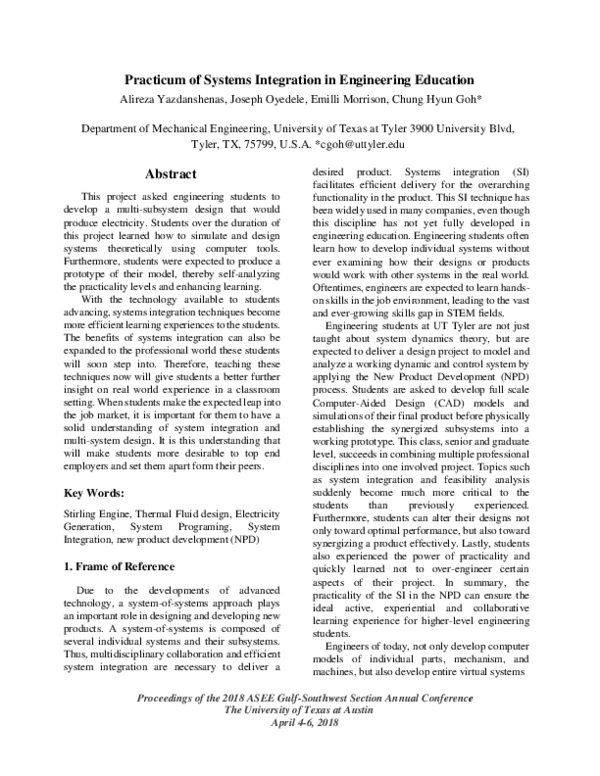 (PDF) Practicum of Systems Integration in Engineering Education