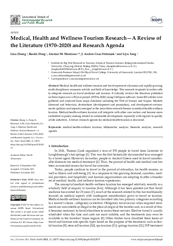 (PDF) Medical, Health and Wellness Tourism Research—A Review of the ...