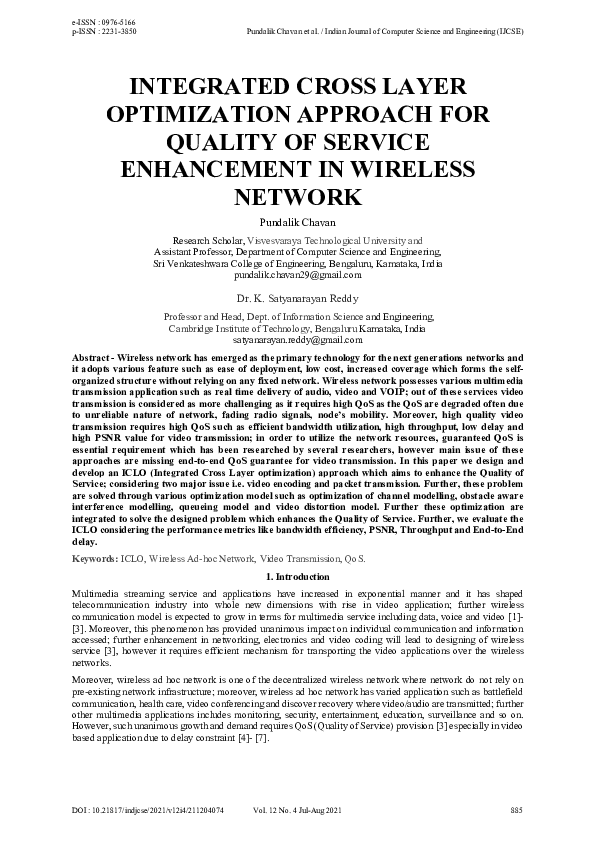 (PDF) Integrated Cross Layer Optimization Approach for Quality of ...