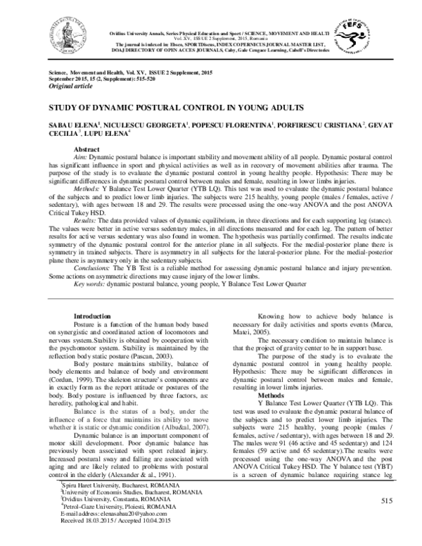 (PDF) Study of Dynamic Postural Control in Young Adults