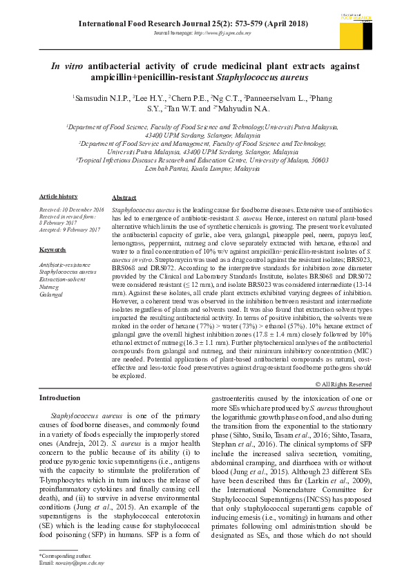 (PDF) In vitro antibacterial activity of crude medicinal plant extracts ...