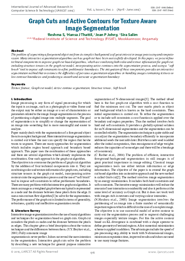 (PDF) Graph Cuts and Active Contours for Texture Aware Image Segmentation