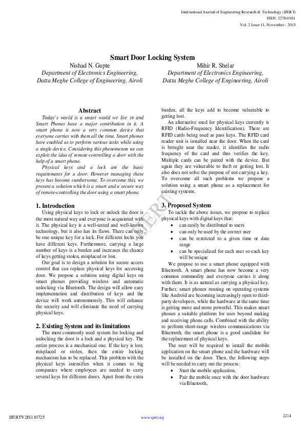 (PDF) Smart Door Locking System