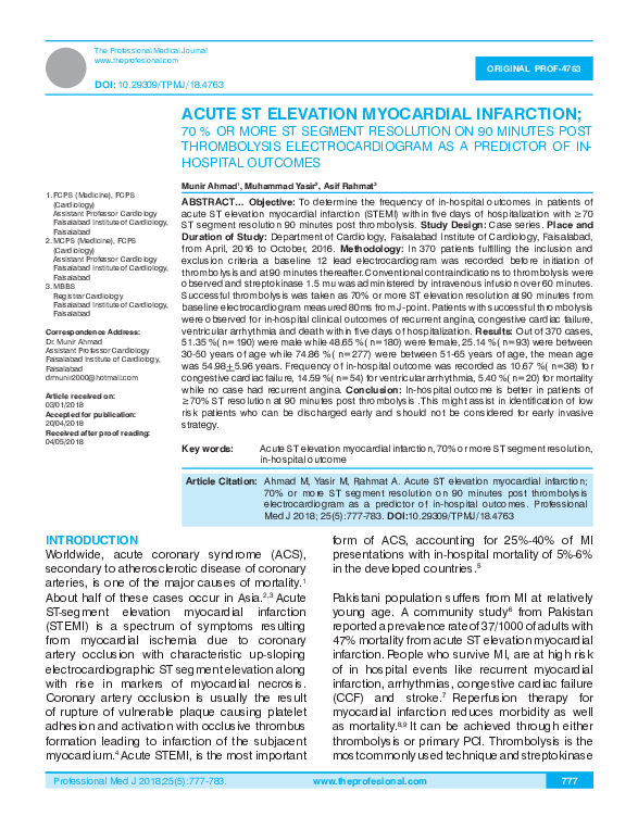 (PDF) Acute ST Elevation Myocardial Infarction