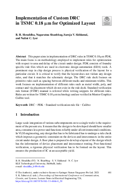 (PDF) Implementation of Custom DRC in TSMC 0.18 µm for Optimized Layout