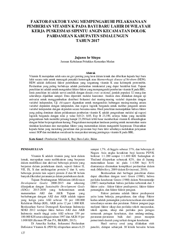 (PDF) FaktorFaktor Yang Mempengaruhi Pelaksanaan Pemberian Vitamin K