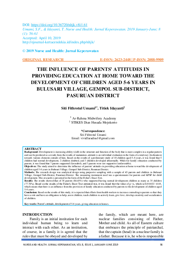 (PDF) The Influence of Parents' Attitudes in Providing Education at ...
