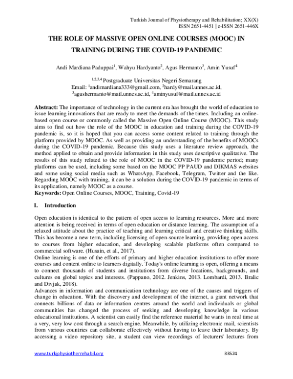 (PDF) THE ROLE OF MASSIVE OPEN ONLINE COURSES (MOOC) IN TRAINING DURING ...