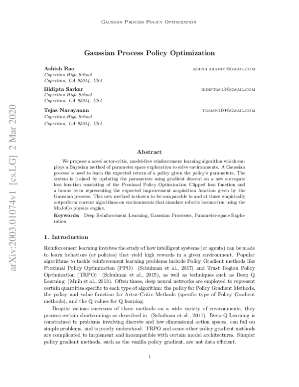 (PDF) Gaussian Process Policy Optimization