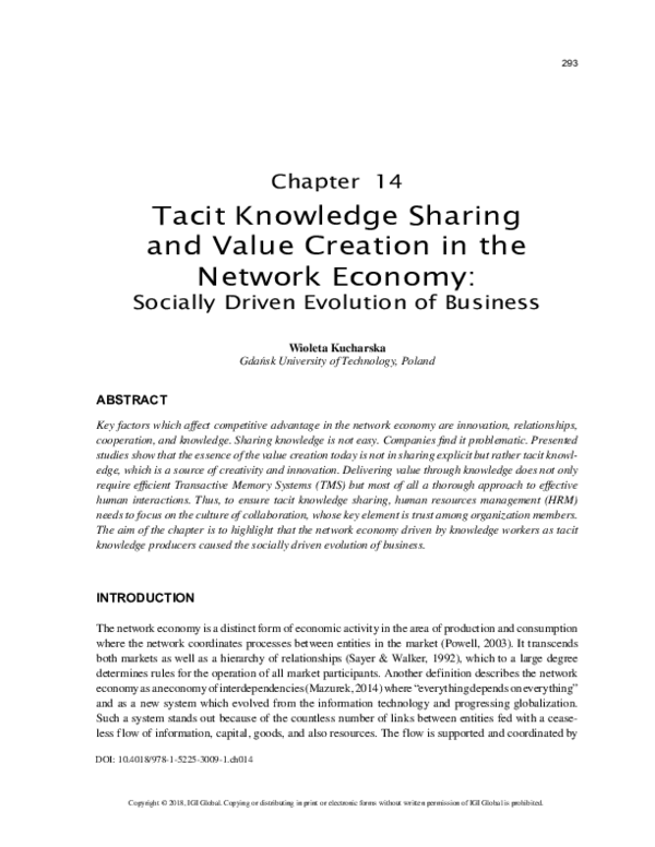 (PDF) Tacit Knowledge Sharing and Value Creation in the Network Economy