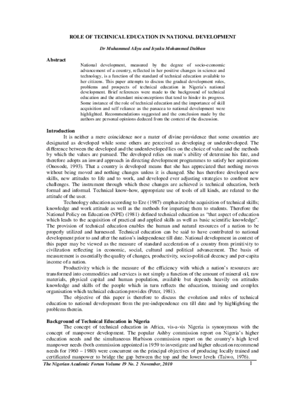 (PDF) Role of Technical Education in National Development
