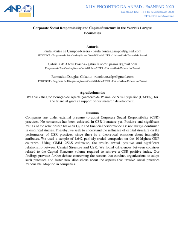 (PDF) Corporate Social Responsibility and Capital Structure in the ...