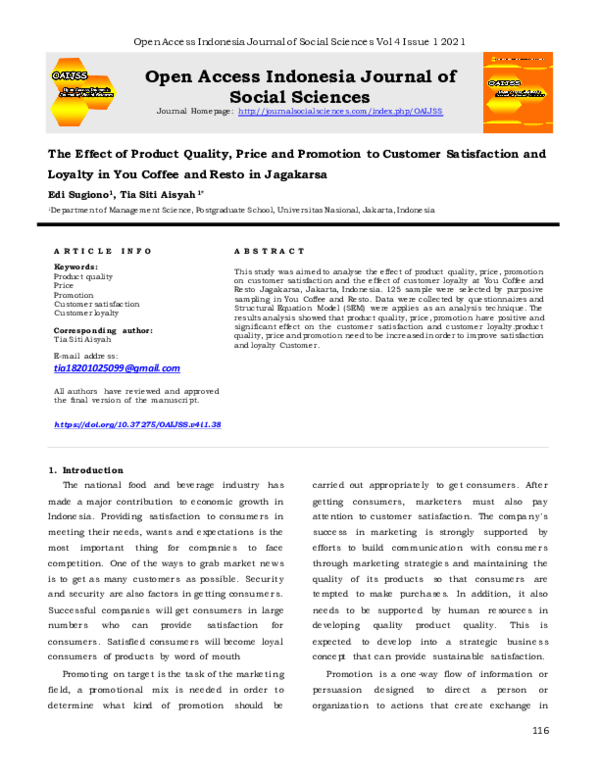 (PDF) The Effect of Product Quality, Price and Promotion to Customer ...