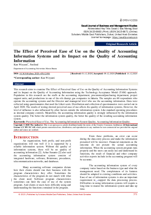 (PDF) The Effect of Perceived Ease of Use on the Quality of Accounting ...