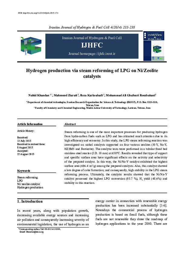 (PDF) Hydrogen production via steam reforming of LPG on Ni/Zeolite ...