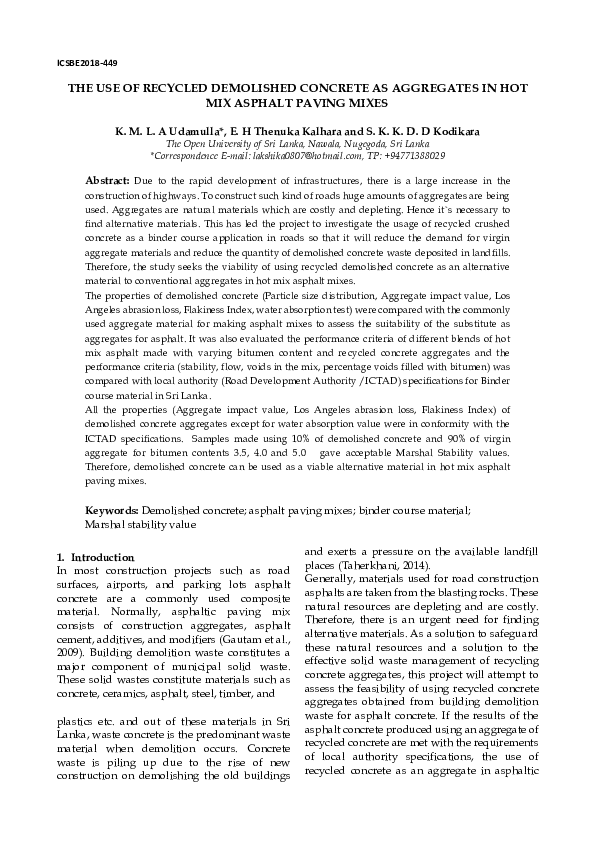 (PDF) The Use of Recycled Demolished Concrete as Aggregates in Hot MIX ...
